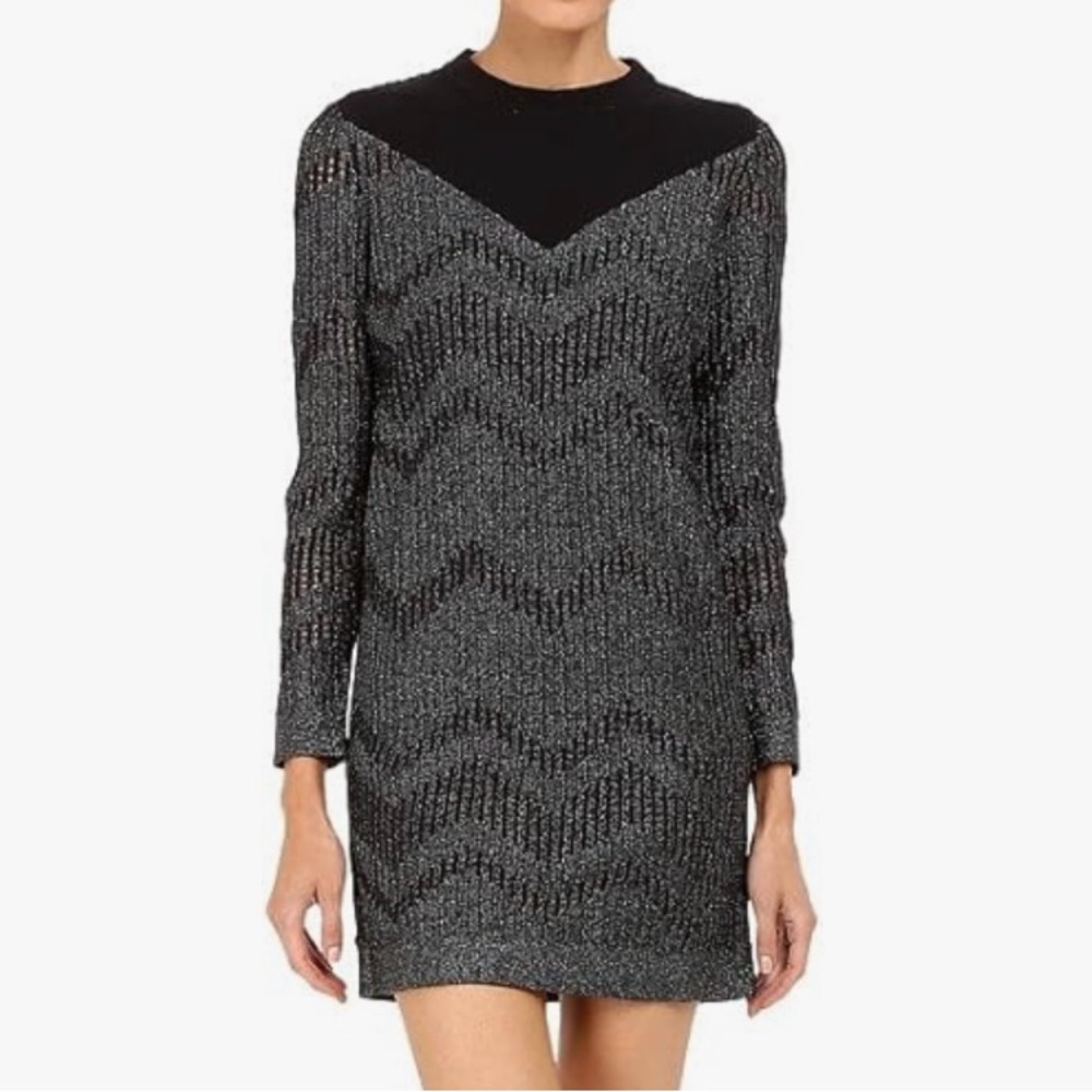 MISSONI $745 Retail Bicolor Mesh Long Sleeve Lurex Dress, Size 38 (US 6/8) - Picture 1 of 16